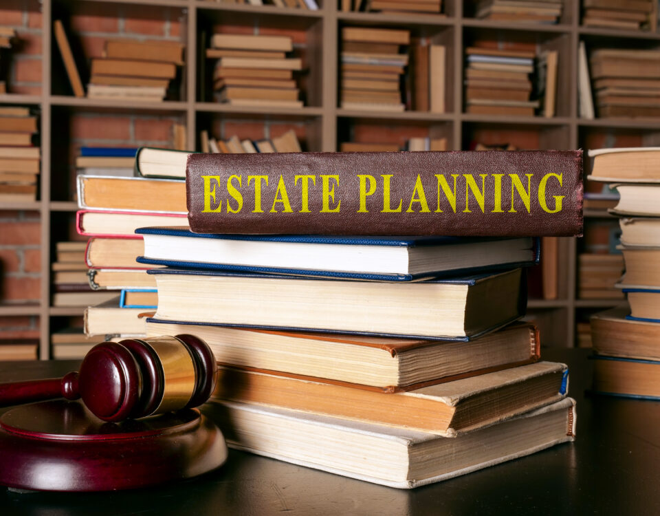 Legal image with stacks of books on estate planning